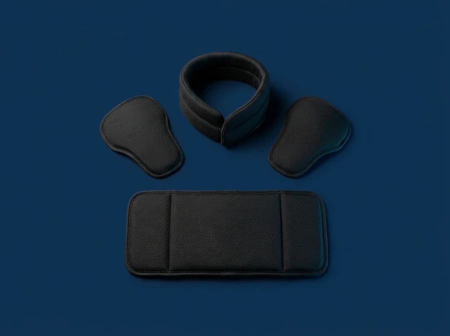 Illustration of neck, shoulder and lower-body protectors