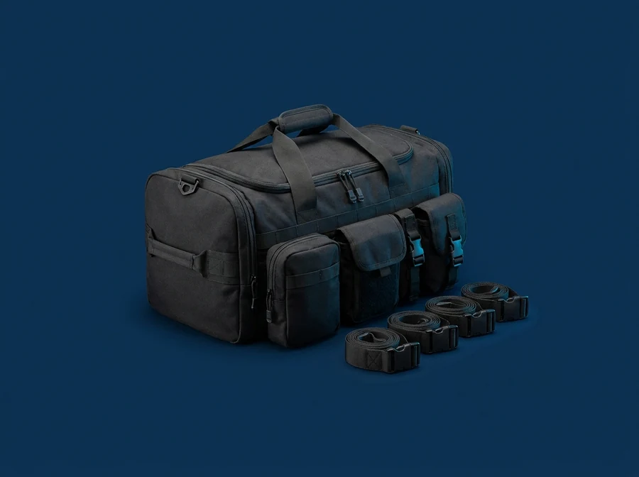Illustration of a field equipment bag with modular pouches
